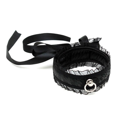 Satin Look Black Collar With O Ring-0