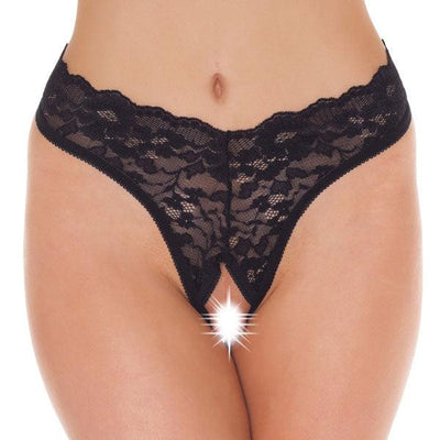 Black Lace Open Crotch GString-0