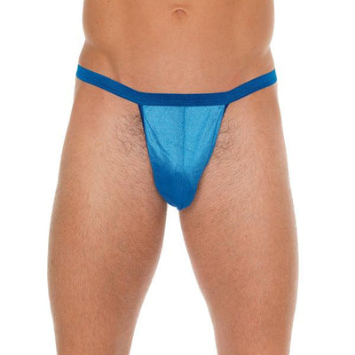 Mens Blue GString With Pouch-0