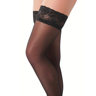 Black HoldUp Stockings With Floral Lace Top-0