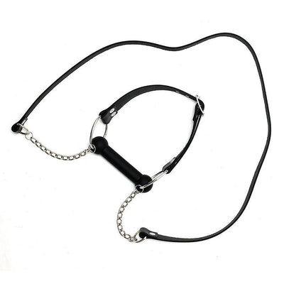 Leather Horse Bit Gag And Reins-1